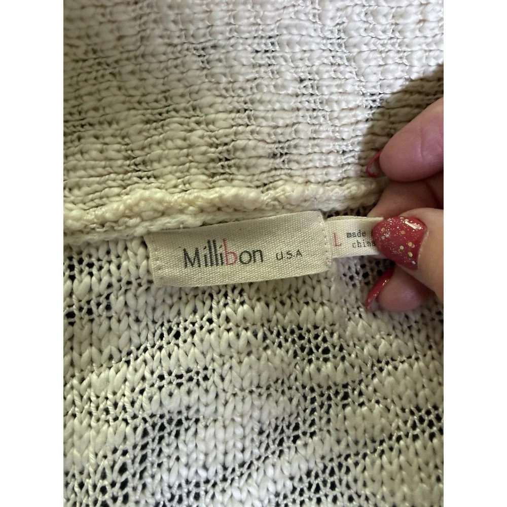 Oversized Toggle Button Knit Cardigan Sweater~Sz L~Ivory Shawl Collar 3/4 Sleeve